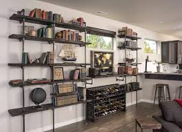 diy industrial pipe shelving on a
