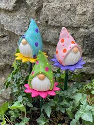 Set Of 3 Garden Gnome Yard Stakes Gnome