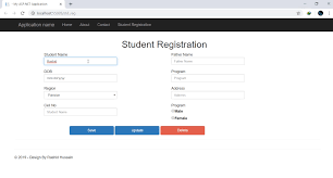 student registration form in asp net
