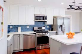 Backsplash gallery small white galley kitchens rhbhagus grey glass subway tile with cabinets rhsubwaytileoutletcom grey backsplash white cabinets gray countertop glass subway jpg. 3 Blue Kitchen Backsplashes You Ll Love