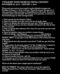 If you know, you know. The Twilight Zone Museum The Tz Trivia Contest Opened On December 24th And Runs Until January 1st See Link Below For Pdf File If You Prefer Please Read The Instructions Carefully
