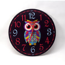 Black Owl Clock Round Wood Hapynas