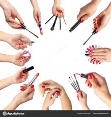 collection hands holding tools makeup