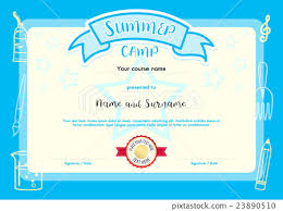 Kids Summer Camp Document Certificate Template Stock