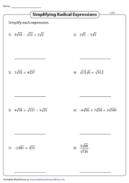 Operations With Radicals Worksheets