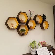 Rustic Wood Shelves Hexagon Wall