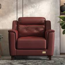 1 seater red genuine leather sofa