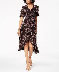 Floral Print Ruffled Wrap Midi Dress Created For Macys Created For Macys