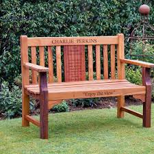 engraved wooden memorial garden bench