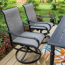 Slat Table And Textilene Swivel Chairs