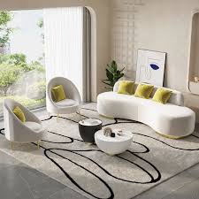 White Velvet Upholstered Curved Sofa