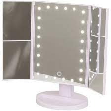 tri fold led makeup mirror with 3 x