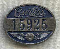 WWI-Early 1920s Curtiss Aeroplane & Motor Co. Worker Badge No. 15925 by  Bastian Bros.: Flying Tiger Antiques Online Store