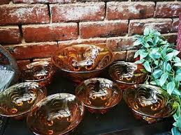 Six Small 1930 1940s Amber Glass Bowls