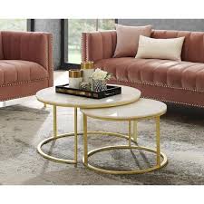 Inspired Home Marley Round Marble Top Nesting Coffee Table