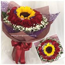 Sunflowers get their name from their resemblance to the sun, so it's easy to see why these sunny blooms are among the most popular sent to brighten the sunflower and roses arrangement is one of our most popular! Hb08731d Llgrw 12 Red Rose 1 Sunflower Roses