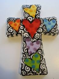 Ceramic Cross With Hearts Cruces Pintadas Cruces De
