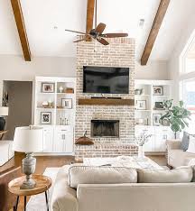 Vaulted Ceiling Living Room With Brick