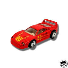 Red, w/yellow '40' on sides & hood, 'ferrari' on hood, tan interior, clear window, unpainted malaysia base, w/uh's. á… Hot Wheels Ferrari F40 Speed Fleet 1468 1989 Loose