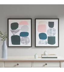 blue pink grey abstract stones wall art