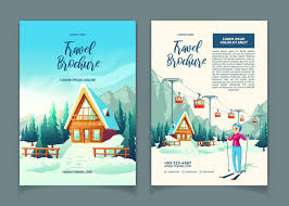 Modern Winter Resort Cartoon Ad Brochure Promo Flyer
