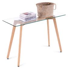 Tempered glass table tops are recommended instead of annealed glass as they are better at protecting your furniture. Ivinta Narrow Glass Desk Modern Glass Console Table Glass Writing Desk Small Dining Table Small Computer Desk Entryway Table Narrow Desk Small Desks Glass Top Desk For Small Spaces Wooden Leg 16x43 Buy