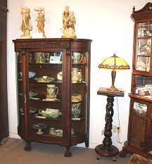 antique oak curved gl china cabinet