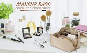 cosmetic bag hand bag leather makeup