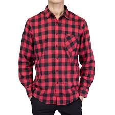 Lelinta Mens Long Sleeve Red Plaid Shirt Flannel Plaid Outdoor Button Down Shirt Western Workshirt Red Black Blue