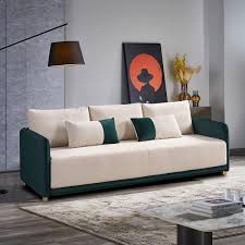 J E Home 86 6 In W Flared Arm Polyester Mid Century Modern Straight Sofa With Silver Studs Decoration In Gray Beige