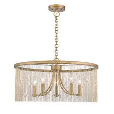 Golden Lighting Marilyn Cry 5 Light Peruvian Gold Chandelier With Crystal Strands Shade 1771 5 Pg Cry The Home Depot