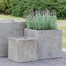 Gray Cement Square Flower Pot For