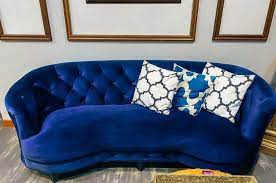 sofa royal blue velvet 3 seater memory