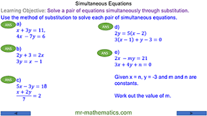 Simultaneous Equations By Substitution