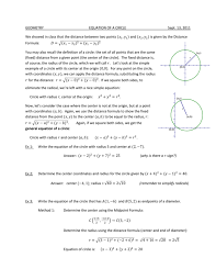 Circle Equations Worksheet