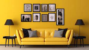 3d Render Of Yellow Living Room With
