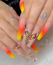 Are you curious about new fall nail art trends? 50 Pretty Butterfly Nail Art Designs You Will Love Coffin Nails Designs Summer Bright Nail Designs Nail Designs Summer