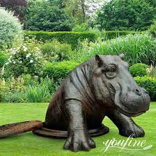 Large Bronze Come Out Hippo Statue