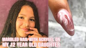 12 year old gets marbled acrygel nail