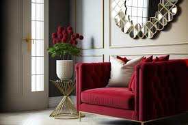 modern beige sofa red armchair