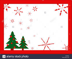 Christmas Card In Red Frame With Snowflakes And Christmas Trees On