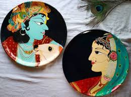 Krishna Radha Painting On Wall Plate