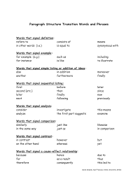 Expository Paragraph Structure Transition Words And Phrases