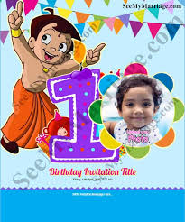 Chota Bheem 1st Birthday Invite In Colorful Party Theme With Baby Pic And Balloons Background
