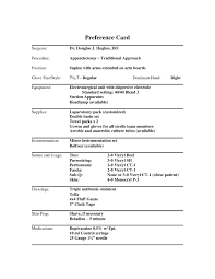 Example Of A Surgeons Preference Card Sterile Processing