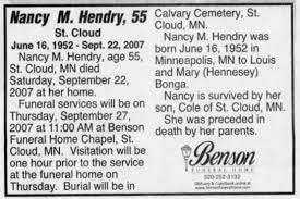 nancy mary bonga hendry 1952 2007