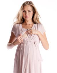 Blush Pink Pleated Maternity Nursing Dress