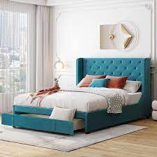 Urtr 65 In W Blue Queen Size Bed Frame