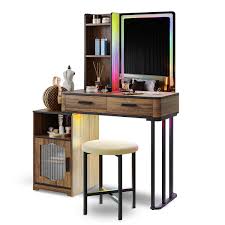 vanity set with 7 led lighted mirror