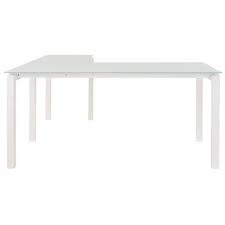 Benzara Metal L Shape Desk With Frosted Glass Top And Block Legs White